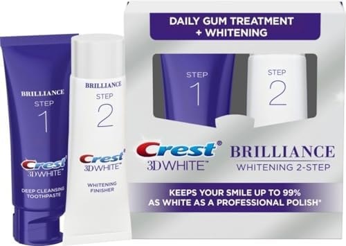 Crest 3D White Brilliance 2 Step Kit, Crest 3D White Toothpaste, Deep Clean Toothpaste (4oz) + Teeth Whitening Gel (2.3oz)