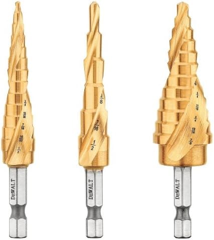 DEWALT Step Drill Bit Set:3 Piece, Titanium Nitride Coated, 31 Hole Sizes, 1/8 in to 7/8 in, 1/4 in Shank Hex Size (DWA1790IR)