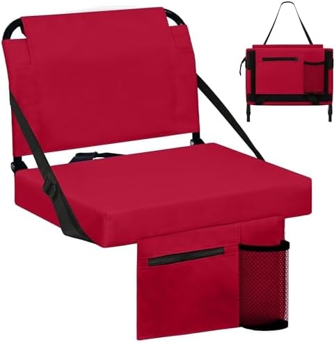 Besunbar Stadium Seats for Bleachers with Back Support Bleacher Seat Soft Cushion Light Weight Includes Shoulder Strap & Cup Holder, Front & Back Zipper Pocket, Suitable for Sports Events,Maroon