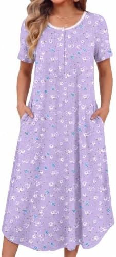 Ekouaer Long Nightgowns for Women O Neck Full Length Night Shirts Sleepwear