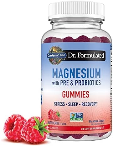 Garden of Life Magnesium with Pre & Probiotics Gummies, Raspberry, 60 Gummies