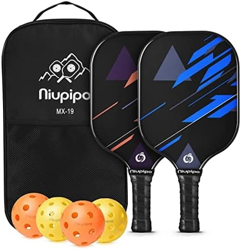 niupipo Pickleball Paddles, Lightweight Pickleball Rackets w/Fiberglass Surface, Pickleball Set of 4 Balls and 1 Pickleball Bag