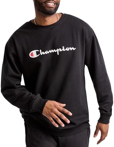 Champion Men's Powerblend Fleece Crewneck Sweatshirt, Classic Script Logo, Original Black, 3X-Large Tall