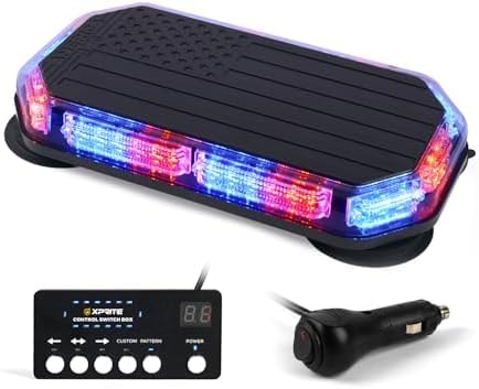 Xprite 42 LED Rooftop Strobe Light Bar w/Controller, US Flag Pattern Emergency Warning Flashing Plow Light for Construction Vehicles Towing Work Trucks Plows Pickup-Multi Color