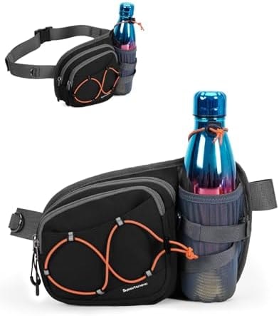 sportsnew Hydration Waist Pack with Water Bottle Holder, 2L Large Fanny Pack for Running Hiking Dog Walking, Water-Resistant Crossbody Waist Bag for Men Women, Black