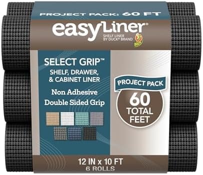 Duck Brand Duck Select Grip Easy Liner Shelf Liner 12" Wide Kitchen Pack, 6-Rolls, Each 10' Length, Black