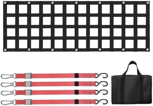VEVOR Tailgate Net for Truck Bed, 54 in x 18 in, 1500lbs Truck Bed Extender Tailgate Cargo Net with 4 Red Adjustable Buckle Straps, Extendable & Durable, Suitable for Trailer, Pickup, Jeep, SUV