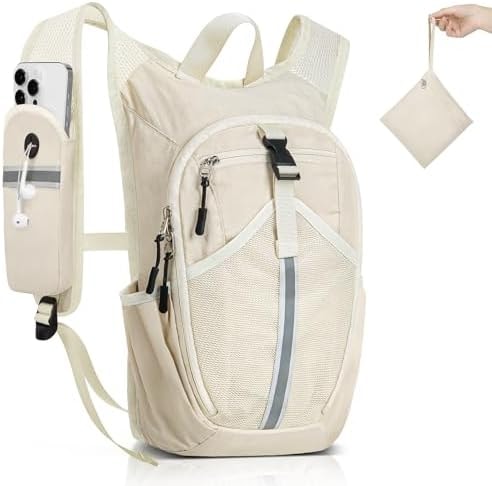 TUIKEN Small Hiking Backpack 10L- Lightweight Packable Foldable Backpack for Travel Camping Outdoor Commute, Compact Rucksack for Women Men(Beige)