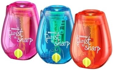 Bostitch Office Pencil Sharpener, Twist-N-Sharp, Easy Open Tray, Perfect for Kids, Works with Colored Pencils & Makeup Pencils, 3-Pack