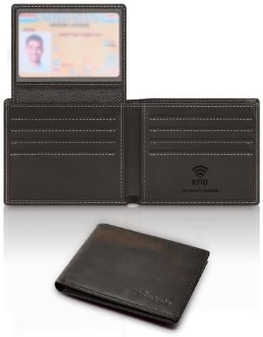 Travelambo Genuine Leather Wallet for Men with Gift Box - Handmade Bifold Stylish - Mens Wallets Rfid Blocking with 2 ID Windows