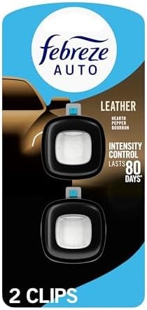 Febreze AUTO Air Freshener, Odor-Fighting Automotive Vent Clip, Scented Car Accessories, Long Lasting for Strong Odors, Leather, 2 Count