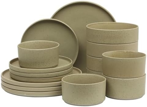 Gibson Elite Tatum Premium Porcelain Matte Reactive Glaze 16-Piece (Service for 4) Plates and Bolws Stackable Dishes Ceramic Dinnerware - Green