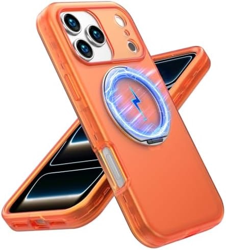 ACKETBOX for iPhone 17 Pro Max Case,Built-in Kickstand,Compatible with MagSafe,3 in 1 Shockproof Protective Phone Wireless Bumper Cover,Heavy Duty Protection Hybrid Designed for Anti Drop,Orange