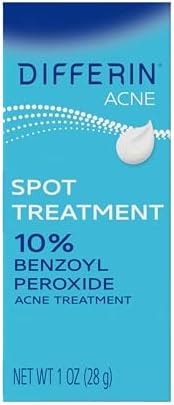 Differin Acne Spot Treatment with 10% Benzoyl Peroxide, Maximum Strength OTC Acne Treatment, Fast Acting Spot Treatment for Face, 1 oz