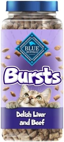 Blue Buffalo Bursts Delish Liver & Beef Crunchy & Creamy Cat Treats, Great for Training, Real Chicken Liver Natural Cat Treats Enhanced with Vitamins, Minerals & Other Nutrients, Tub 12 oz.
