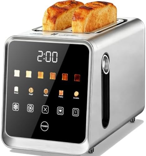 Smart Toaster 2 Slice, Touch Screen Stainless Steel Toaster Wide Slots