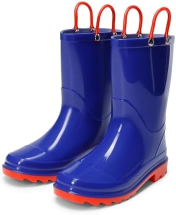 DREAM PAIRS Kids Rain Boots with Easy-on Handles Non-Slip Sole Waterproof Boots for Boys Girls Outdoor Playing
