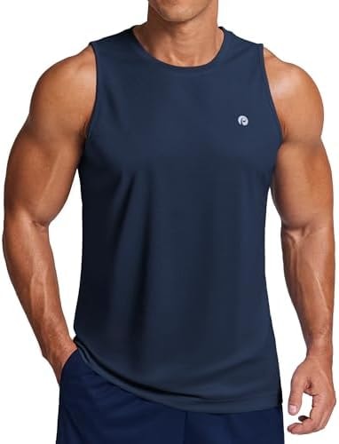 PINSPARK Men's Tank Top Summer Sleeveless Shirts Quick Dry Muscle Shirts for Running Gym Workout Navy Blue