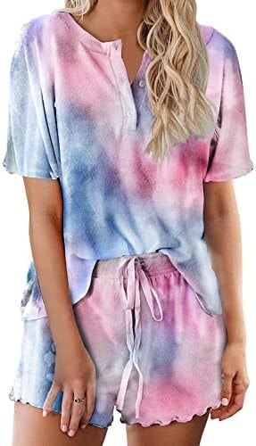 Ekouaer Pajamas Set for Women Short Sleeve Lounge Set 2 Piece Loungewear PJs Soft Cute Lightweight Sleepwear,Medium