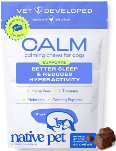 Native Pet Calming Chews for Dogs Medium Breed - 60 Calming Dog Treats - Hemp Seed, Melatonin, L-Theanine - Supports Calm Behavior - 60 Chews