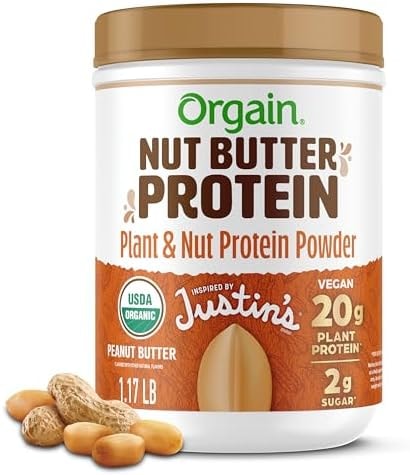 Orgain X Justin's 20g Protein Powder, Peanut Butter, 1.17lb
