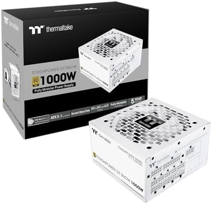 Thermaltake Toughpower GT 1000W; ATX 3.1; Native PCIe 5.1 12V-2x6; Full Modular; Flat Cables; Color Matched Connectors; Japanese Main Capacitors; 80 Plus Gold; 140mm; Snow; PS-TPT-1000FNFAGU-W