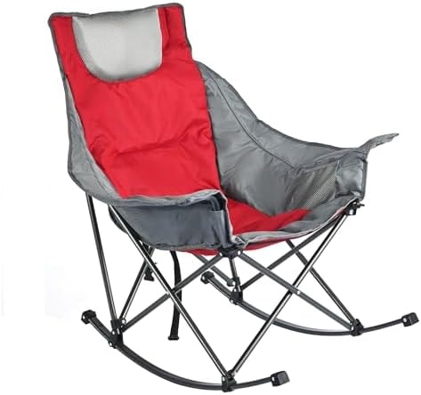 SUNNYFEEL Oversized Rocking Camping Chair, Fully Padded Patio Chair with Side Pocket, High Back Portable Lawn Recliner with Headrest, Outdoor Camp Rocker Chairs for Adults Heavy Duty 500 LBS Carry Bag