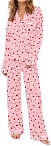 Ekouaer Womens Pajama Sets Long Sleeve Button Down Lounge Sets with Pockets