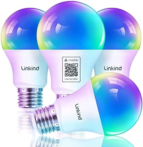 Linkind Matter Smart Light Bulbs, Work with Apple Home, Alexa, Siri, Google