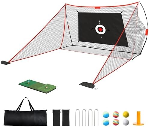 Sturdum 10x7ft Golf Hitting Net with Built in Side Barriers, Heavy Duty Practice Net for Driving Swing Chipping Home Simulator Training, Portable Training Aid with Carry Bag