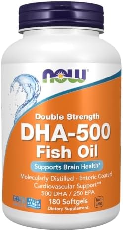 NOW Foods Supplements, DHA-500 with 250 EPA, Molecularly Distilled, Supports Brain Health*, 180 Softgels