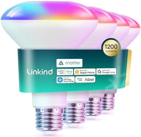 Linkind Matter BR30 Smart Light Bulbs, Alexa/Apple/Google Home, 4 Pack