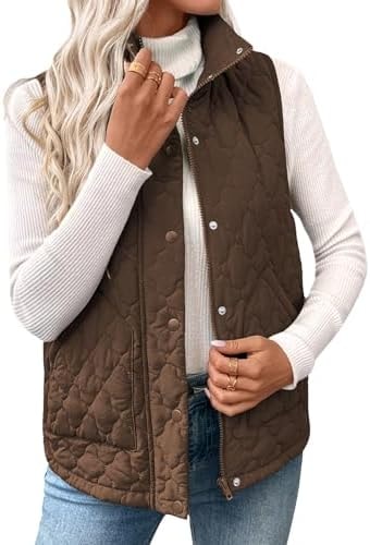 EVALESS Womens Puffer Vest Lightweight Quilted Jackets,Dark Brown Large