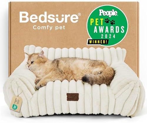Bedsure ComfyFleece™ Shown on TV Fluffy Cute Cat Couch for Pets,24in Cream
