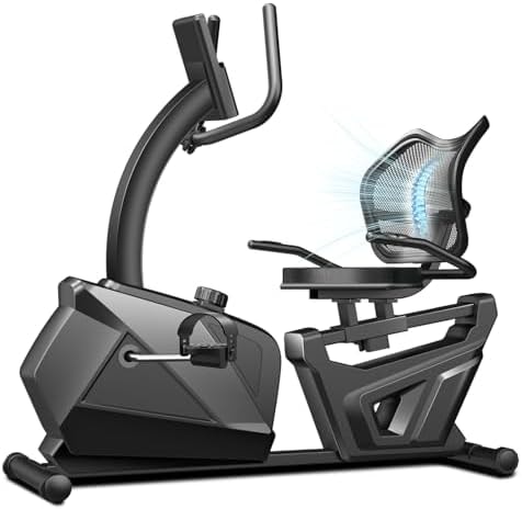 CURSOR FITNESS Recumbent Exercise Bike, Quiet Recumbent Stationary Bike for Adults & Seniors, Magnetic Stationary Bike with 16-Level Resistance, Supports 350LB, Heart Rate Handle & LCD Display-Magnetic-black