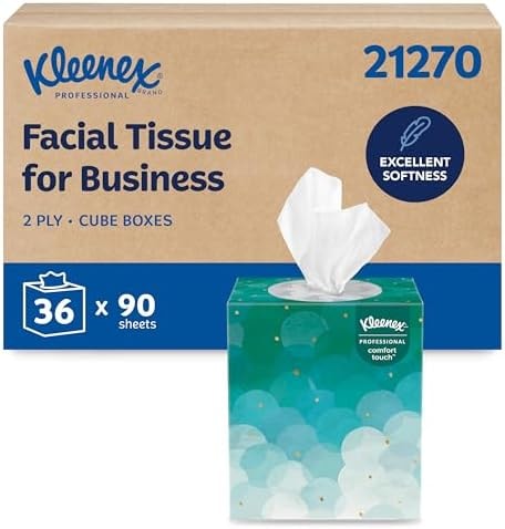 Kleenex Professional Facial Tissue, Bulk (21270), 2-Ply, White, Upright Cube Boxed Format, Designed for Business (90 Tissues/Box, 36 Boxes, 3,240 Sheets/Case)