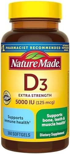 Nature Made Vitamin D3 5000 IU (125 mcg), 360 Vitamin D Softgels