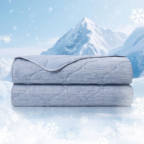 Cozy Bliss Cooling Dual-Sided Blanket for Hot Sleepers, Q-Max>0.46 Lightweight Soft Breathable Bed Blanket, Double Side Cooling Throw for Night Sweats (Denim Blue, 50"x70")