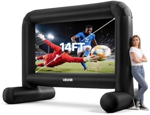 VEVOR Inflatable Movie Screen, 14 ft Outdoor Inflatable Projection Screen with Portable Storage Bag, Front/Rear Projection, Easy Set Up, Blow Up Screen for Outdoor Backyard Movie Night, Theme Parties