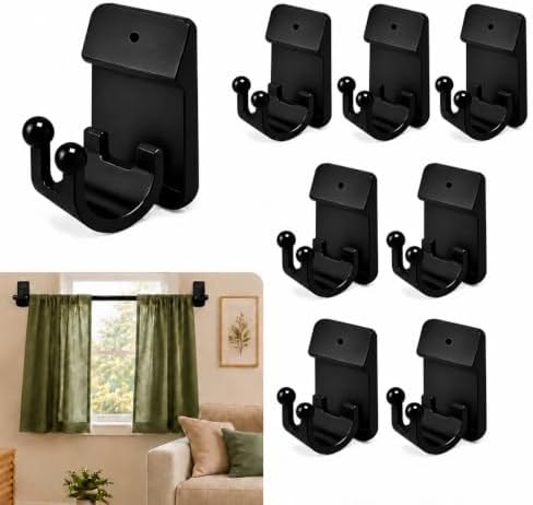 No Drill Curtain Rod Brackets, 8 Pack Self Adhesive Holders for 0.55-0.78in