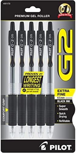 PILOT G2 Premium Gel Pens, Extra Fine Point 0.5mm, Black Ink, 5-Pack