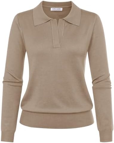 Women's Long Sleeve Classic V Neck Casual Fall Winter Polo Sweater Tops