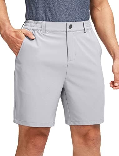 Soothfeel Men's Golf Shorts with 5 Pockets 7 Inch Stretch Lightweight Quick Dry Hiking Casual Work Dress Shorts for Men(Bright Grey,L)