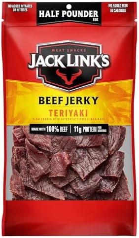 Jack Link's Teriyaki Beef Jerky Half Pounder - 8 oz Large Jerky Bag - Ready to Eat Real Meat Protein Snacks - 11g Protein per Serving - Made with 100% Real Beef