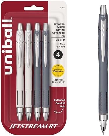 uni-ball Jetstream RT Pens - NY Times Wirecutter Best Pen for Over a Decade - Pack of 4 Black Fine Point Pens, 0.7mm - Back to School