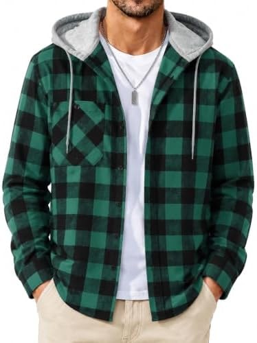 SCODI Mens Flannel Hoodie Shirt Casual Button Down Plaid Long Sleeve Shirts