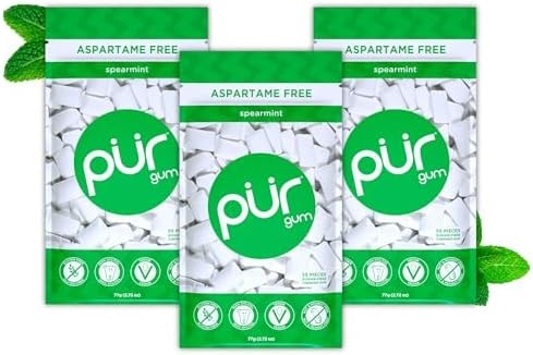 PUR Gum, Spearmint, Xylitol Gum, No Artificial Flavor, 165 Count (3x55)