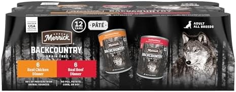 Merrick Backcountry Grain Free Premium Canned Dog Food, Variety Pack, Real Beef and Chicken Dinner Recipes - (Pack of 12) 9.5 lb. Cans