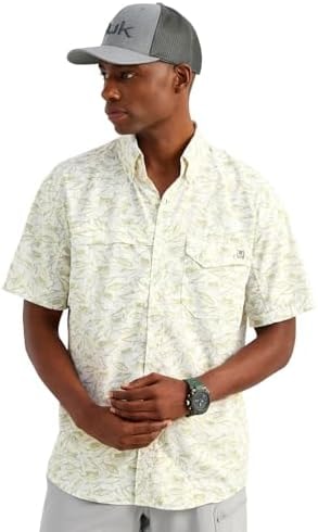 HUK Men's Standard Tide Point KC Scott Original Artwork Short Sleeve Shirt, Fishing Button Down, Seagrass