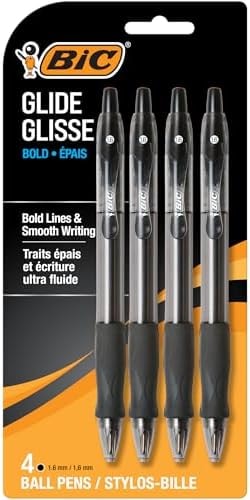 BIC Glide Bold Black Ballpoint Pens, Bold Point, 1.6mm, 4-Count Pack